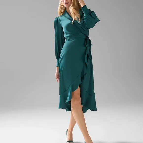 WHBM Elegant Teal Wrap Dress Size 4 - Picture 1 of 6